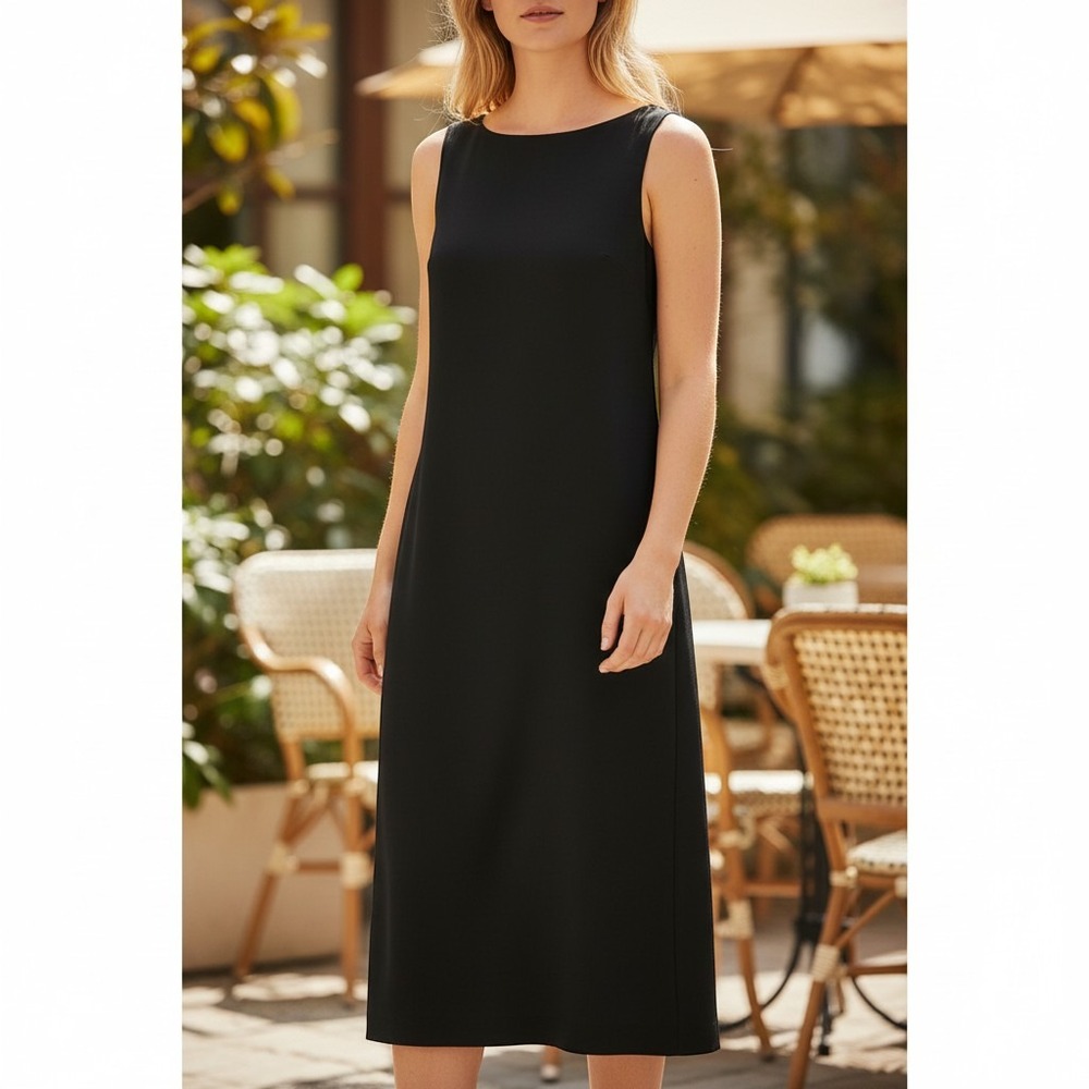 Uniqlo Sleeveless Boat Neck Midi‎ Dress Side Zip Pockets Women's Size L